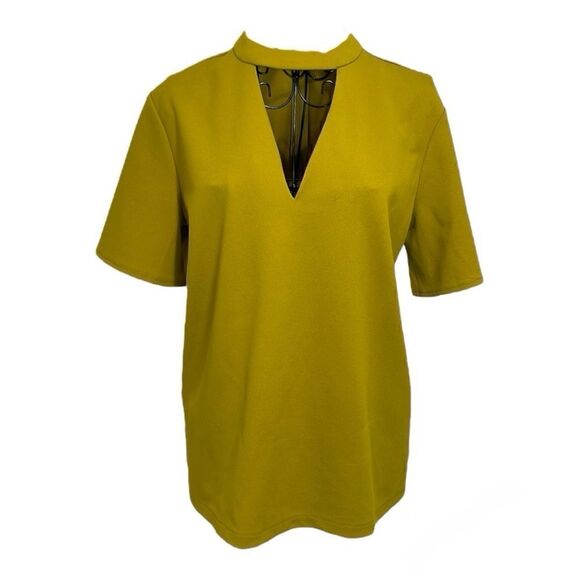 Ann Taylor Cutout Neck Short Sleeve Blouse | yellow | size M - Picture 1 of 8